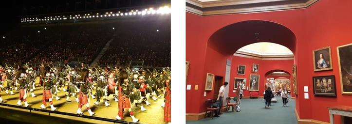 充滿蘇格蘭笛聲與街頭表演的街道