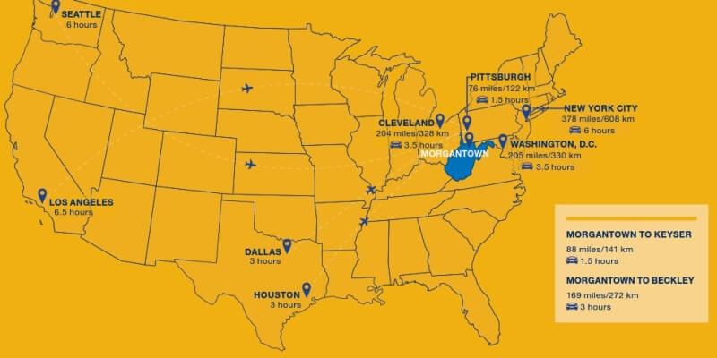 West Virginia University 西維吉尼亞大學地理位置